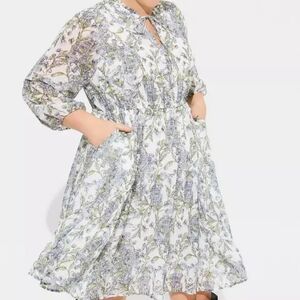 Floral Print Dress in Blue and Green